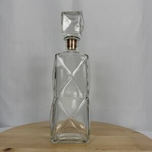 Mid-Century Modern Triangular Design Liquor Bottle/Decanter Clear Glass 12"